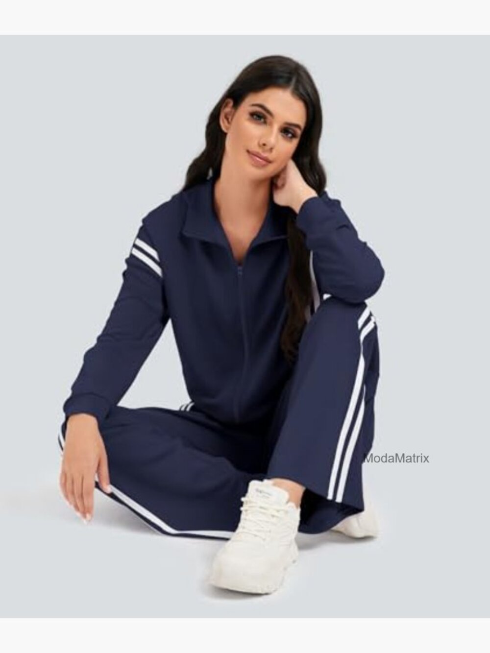 Contrast Striped Zip Up Sweat Set Track Suit Jogging Pants Lounge Outfit - Picture 6 of 7